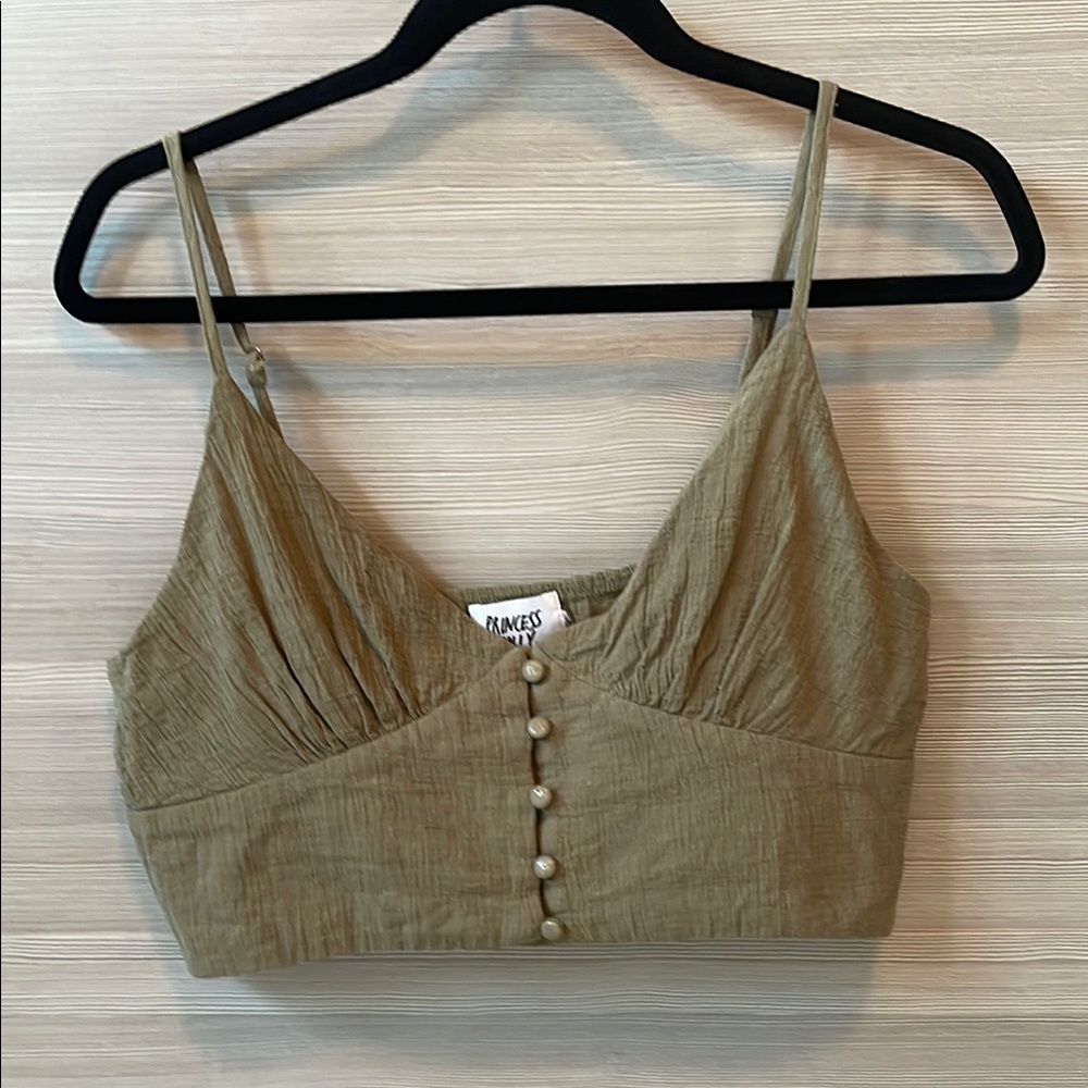 Princess Polly Olive Green Cotton Fitted Buttoned Camisole - Medium